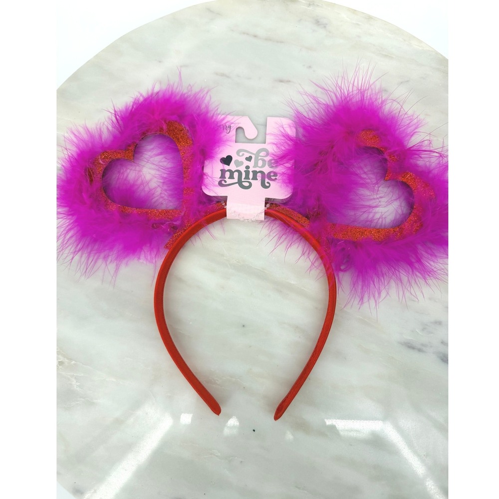 Nordstrom Be Mine Pink Feather Glitter Heart Headband Valentines Day Accessory
